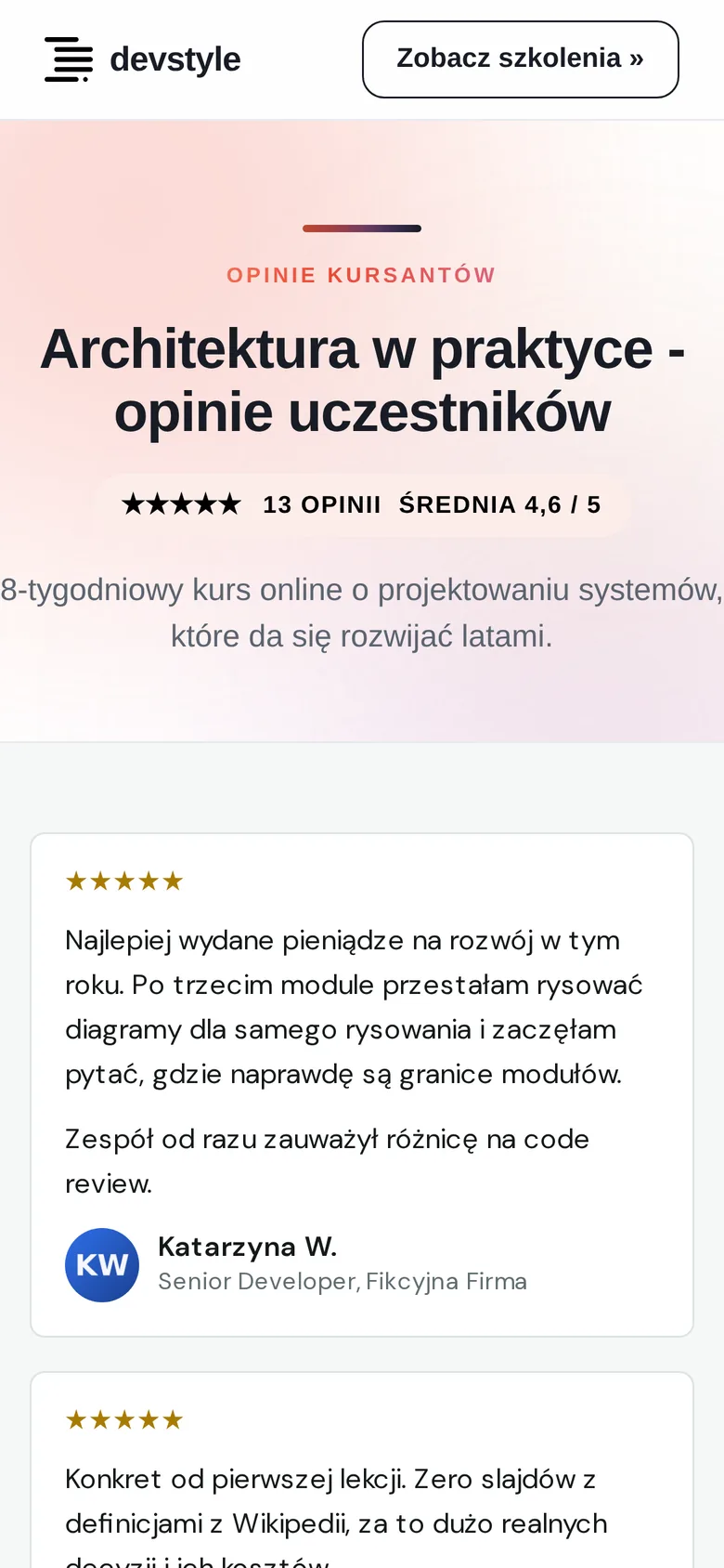 Opinie kursantów na telefonie